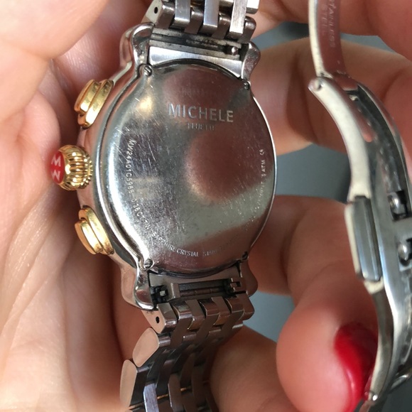 MICHELE DIAMOND 2 TONE WATCH + FREE BLUE REPLACEABLE BAND - Picture 6 of 12